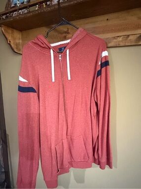 George Rust Zip-Up Hoodie with Navy and White Stripes
